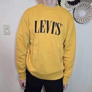 Levi's Mens Mustard Spell Out Logo Crew Neck Pullover Sweatshirt Sz Large  New